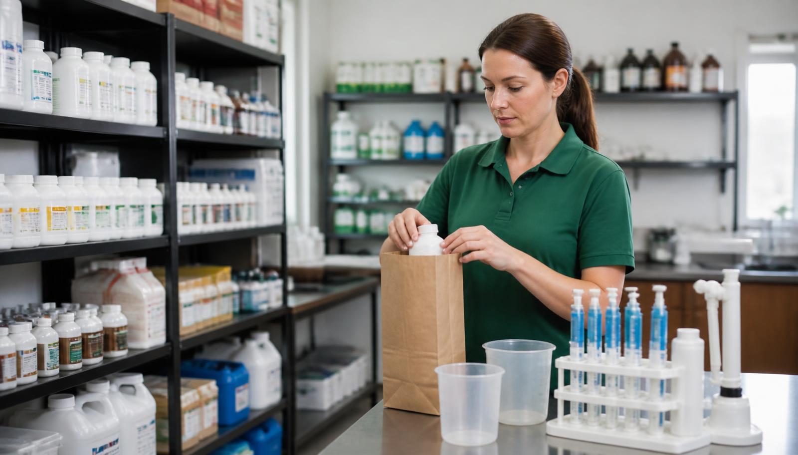 A vet preparing a farm medicine order in the dispensary